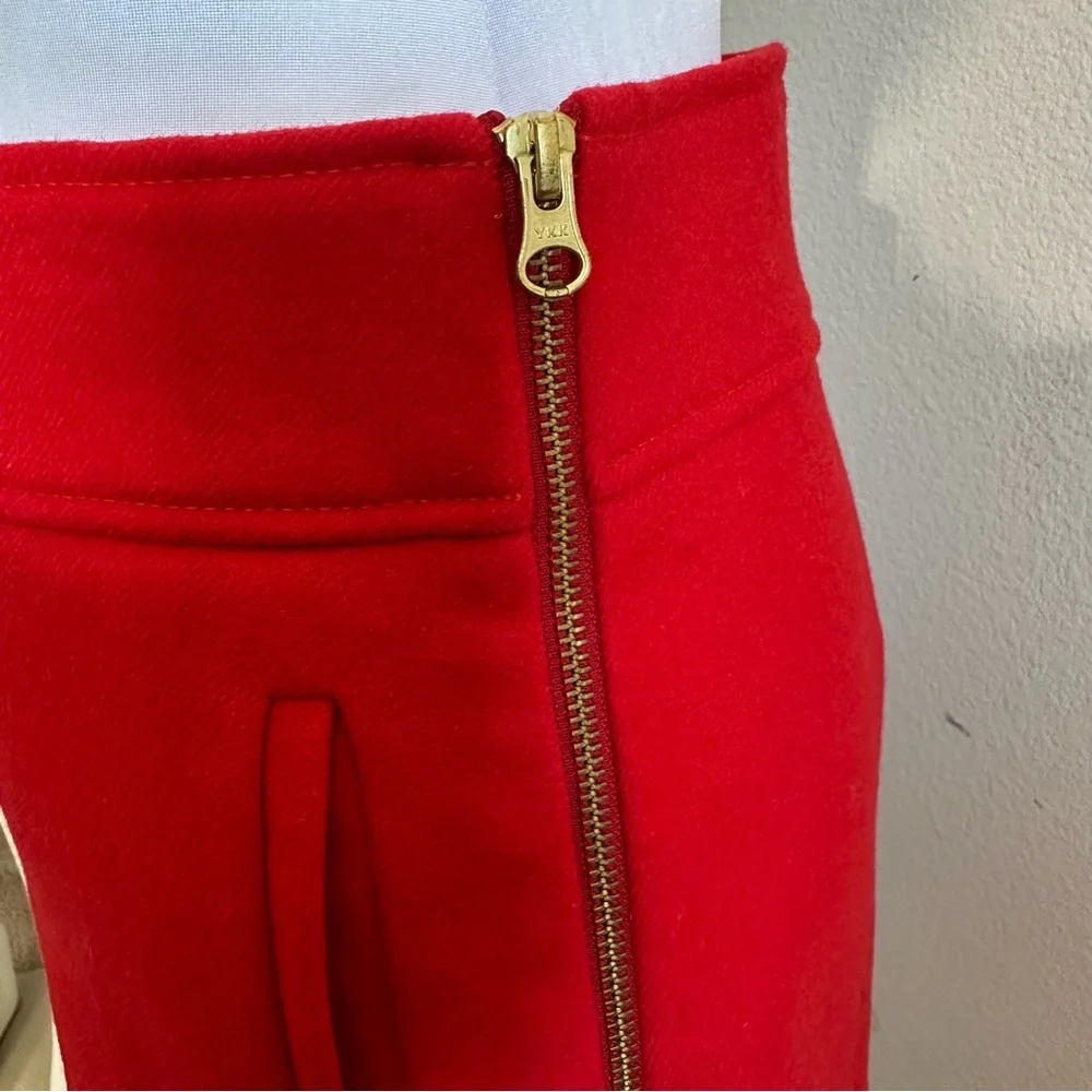 J crew 100%wool red Aline mini skirtdoubleserge wool with sidezipper and pocket